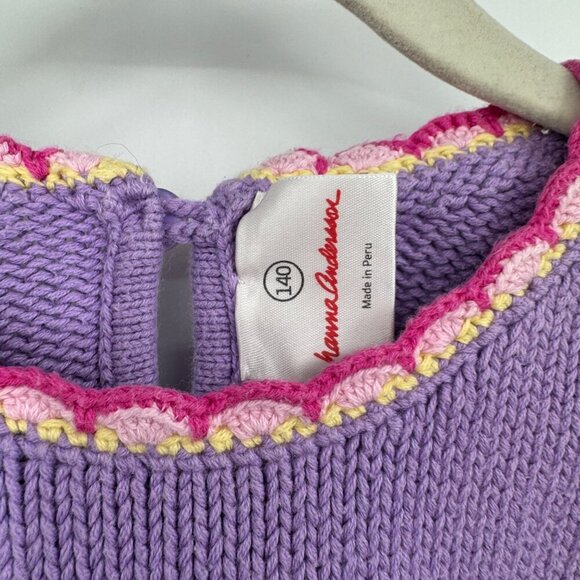 Hanna Andersson Spring Sweater 140 US 10 Purple Pink Crochet Flowers Scallops bo - Picture 2 of 9